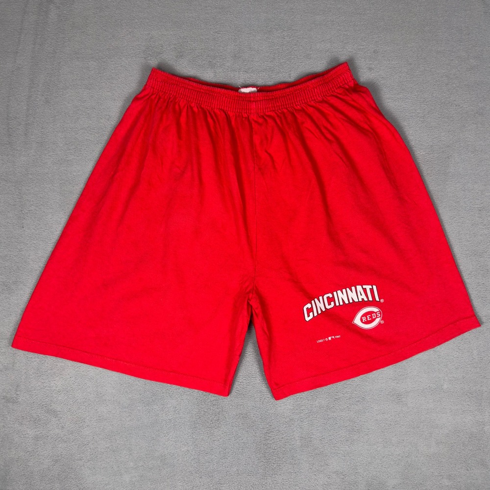 Vintage‎ 90s Cincinnati Reds Logo 7 Shorts Mens Red MLB Baseball Jersey Knit L